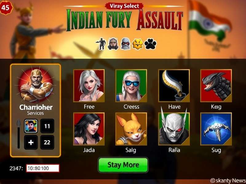 Indian Fury Assault character selection screen with diverse heroes